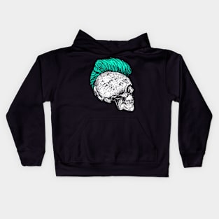 Skeleton skull with iro hairstyle in turquoise Kids Hoodie